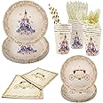 AIBIIN 112 PCS Princess Party Plates Princess Birthday Decorations Once Upon a Time Castle Princess Party Tableware Set Purple Floral Napkins for Girl Baby Shower Party Decor Supplies Favors Serves 16