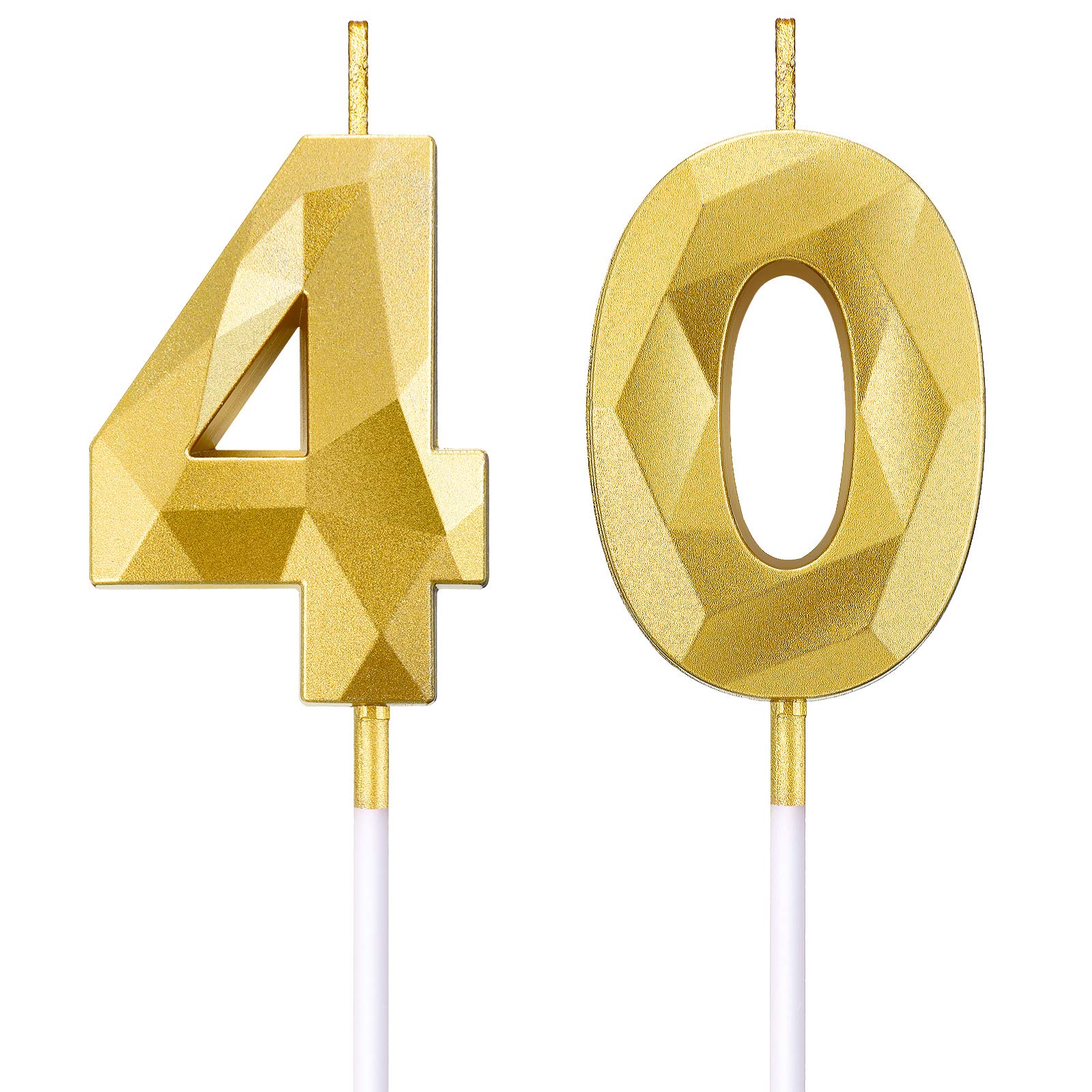 BBTO 40th Birthday Number Candles 3D Diamond Shape Cake Candles Number 40 Cake Topper Decoration for Birthday Wedding Anniversary Celebration Supplies, Gold,5 centimeters