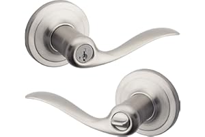 Kwikset Tustin Entry Door Handle with Lock and Key, Secure Keyed Reversible Lever Exterior, For Front Entrance and Bedrooms, Satin Nickel, Pick Resistant Smartkey Rekey Security and Microban