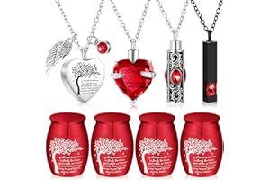 Shimeyao Set of 8 Small Urns for Human Ashes Cremation Urns Keepsake Ash Holders Family Tree Memorial Heart Locket Waterproof for Adults Women Men Loved Ones(Red)