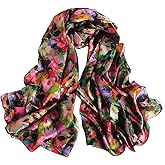 Sichdew Women's 100% Mulberry Silk Scarf Lightweight Long Floral Print Neck Scarf, Beach Wrap & Travel Photography Shawl Gift