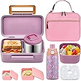 PIQUEBAR Bento Lunch Box for Kids with Thermo Ice Pack Lunch Food Container Insulated Bag, 18oz Plastic Sport Water Bottle for Kid Girls Boys