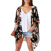 CATCHY & CRAFTY Swimsuit Coverup for Women Kimono Cardigan Beach Floral Boho Print Resort Wear Cruise Gift