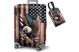 FUYOCWE Luggage Covers for Suitcase TSA Approved,Elastic Washable Suitcase Cover Protector, Bald Eagle with Flag Luggage Cover Sleeve Wrap for 19/20/ 21 Inches Suitcase Travel Accessories