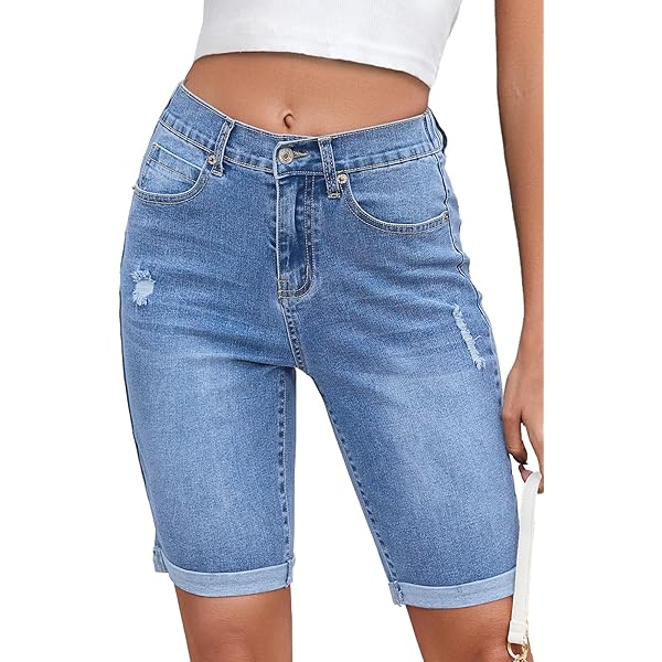 Lunaaevi Women's High Waisted Denim Shorts - Stretchy Button Fly Jean Shorts