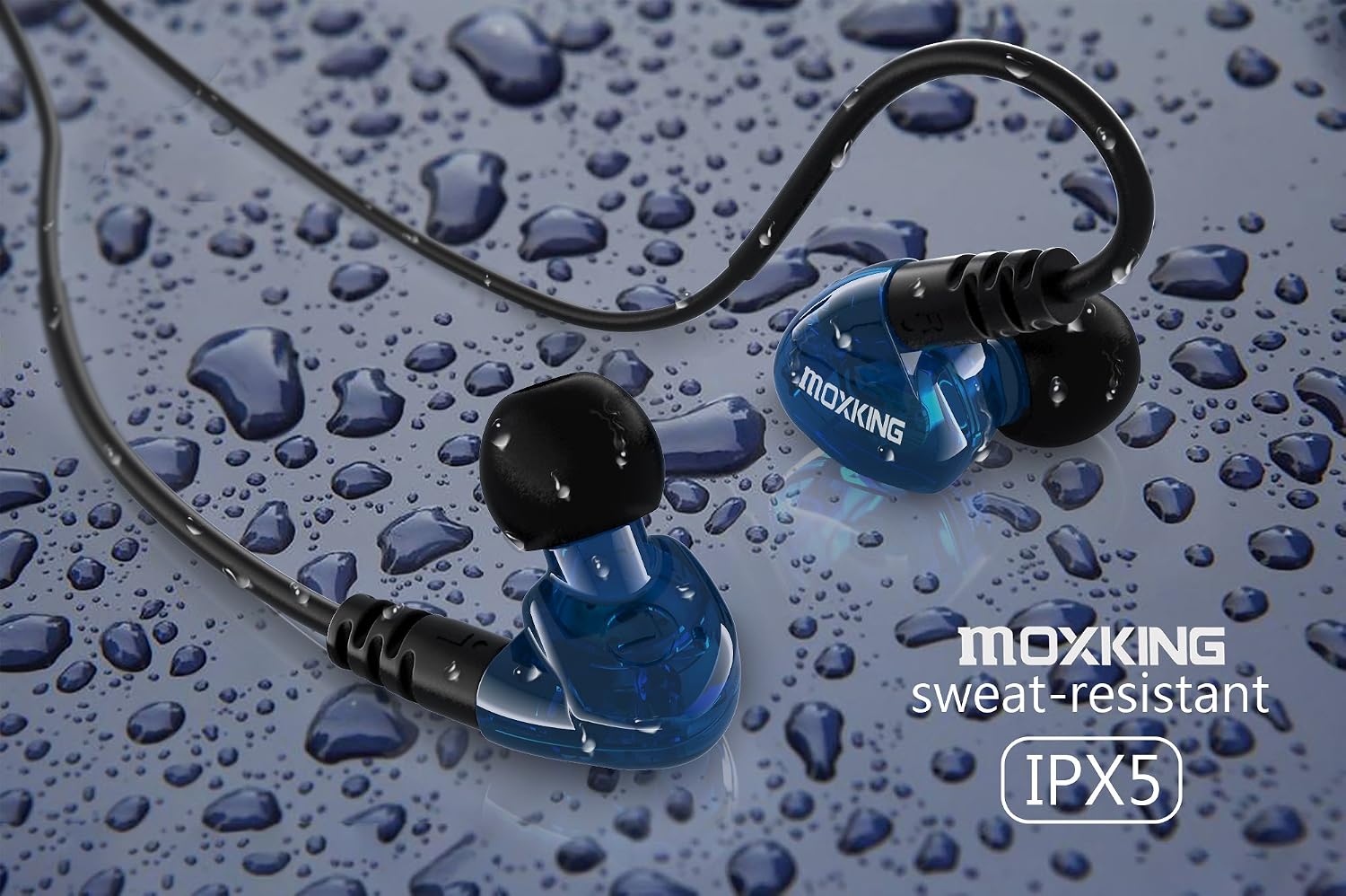 MOXKING Running Sports Earbud Headphones Wired Over Ear In Ear Headsets Noise Isolation waterproof Earbuds Enhanced Bass Stereo Earphones with Microphone and Remote for Running Jogging Gym (BLUE) - Image 4