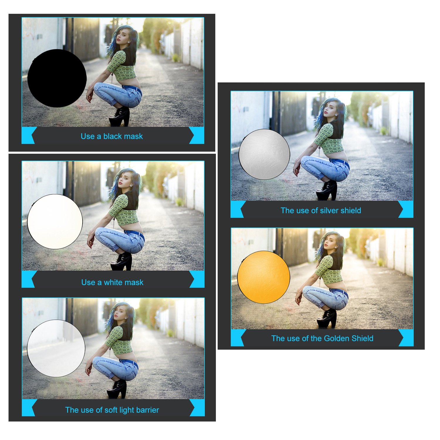 WAAO 24-Inch 60cm 5 in 1(Gold, Silver, White, Black and Translucent) Portable Photography Studio Multi Photo Disc Collapsible Light Reflector