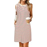 Glamaker Womens Summer Tshirt Dresses Casual Sleeveless Striped Shift Tank Short Sundress Boho Beach Vacation Outfits 2026
