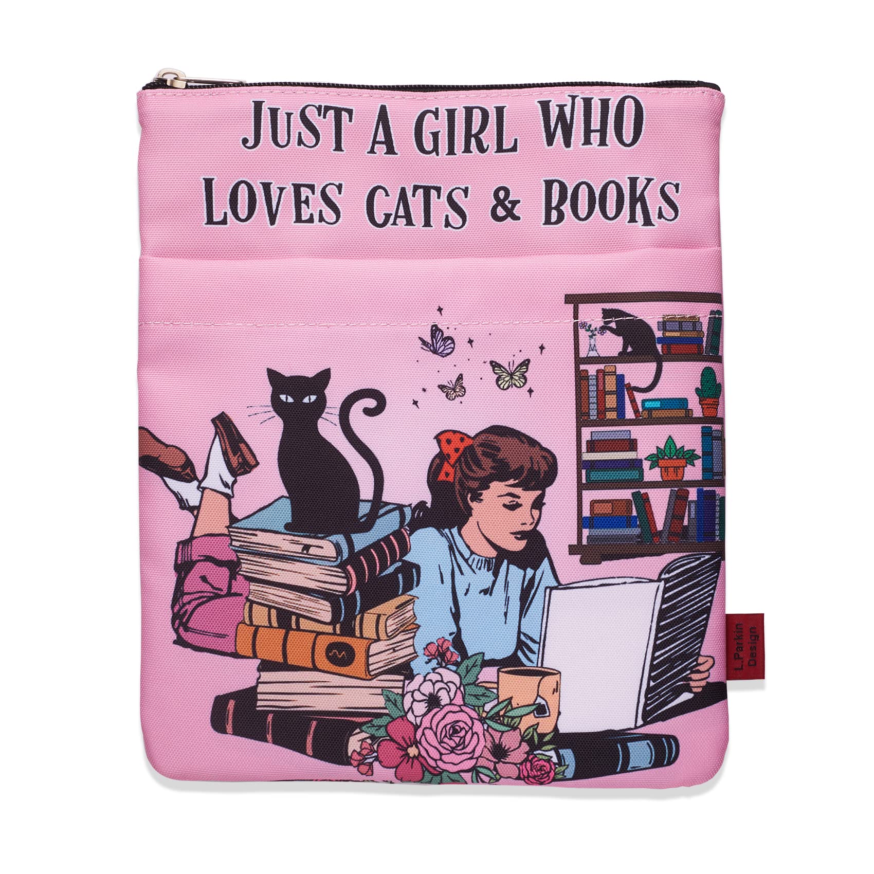 LParkin Just A Girl Who Loves Cats 10" x 7.5" Washable Fabric Book Covers - Pink Cotton/Polyester — image 1