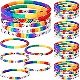 Tondiamo 30 Pcs Rainbow Gay Pride Bracelets LGBT Support Wristbands for Pride Day Month Parades Decorations Party Supplies