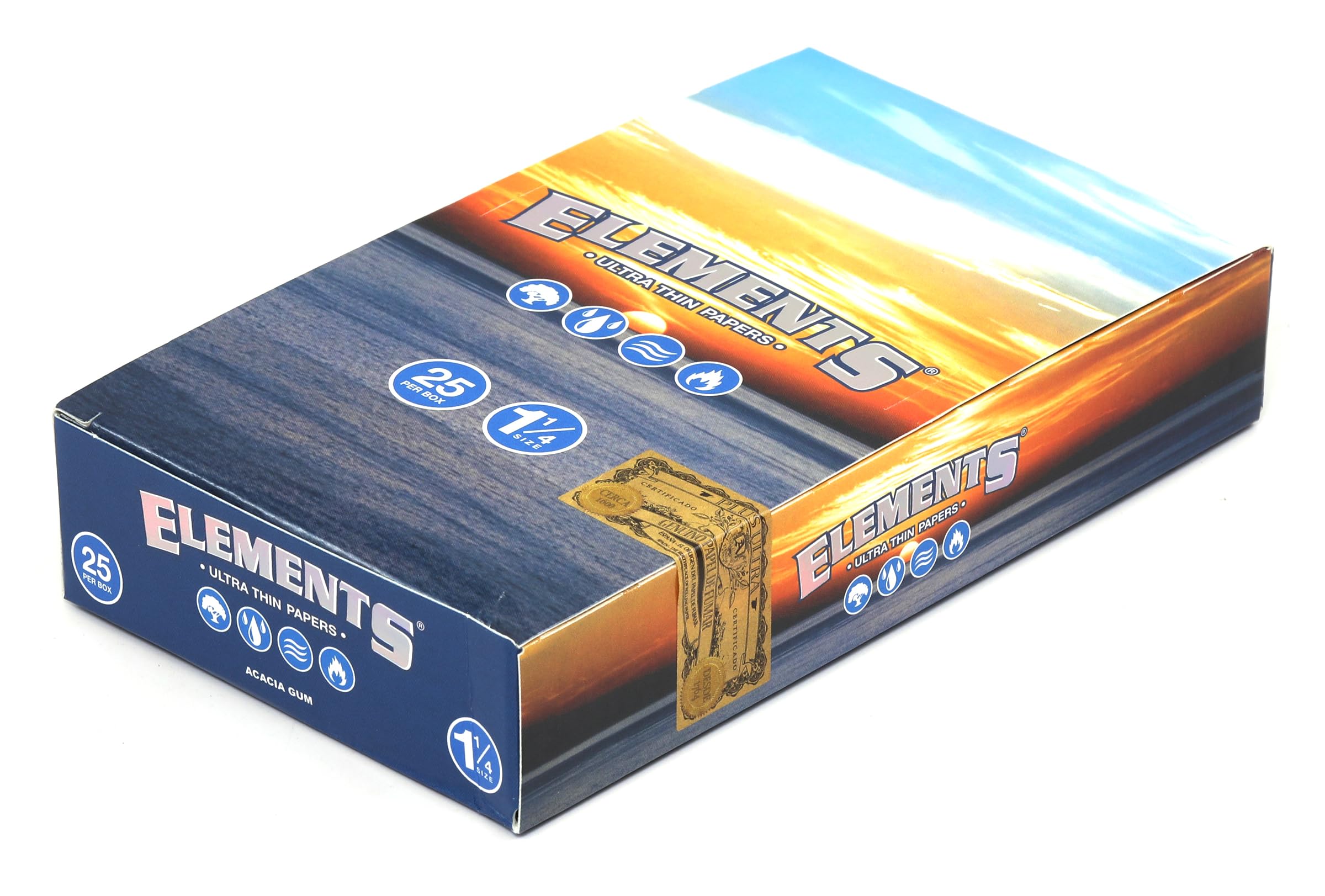 Elements 1.25 1 1/4 size Ultra Thin Rice Rolling Paper full box of 25