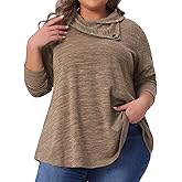 Agnes Orinda Plus Size Blouse for Women Long Sleeve Button Cowl Neck Casual Loose Tunic Tops with Pockets