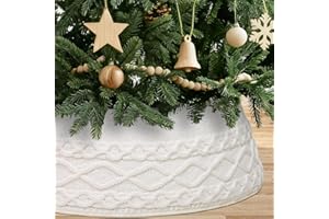 ASTNIC Knitted Christmas Tree Collar, Cable Knit Christmas Tree Skirt Xmas Tree Stand Base Cover Rustic Handmade Tree Ring Tr