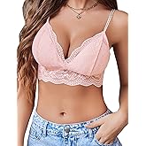 Avidlove Lace Bralette for Women V Neck Tank Top Spaghetti Strap Tube Slim Camisole Lingerie with Detachable Padded