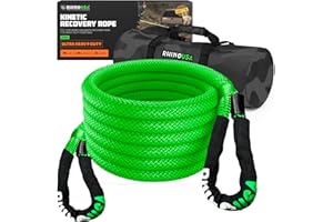 Rhino USA Kinetic Recovery Tow Rope Heavy Duty Offroad Snatch Strap for UTV, ATV, Truck, Car, Tractor - Ultimate Elastic Straps Towing Gear - Backed for Life! (1" x 30' Green)