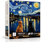 500 Piece Puzzles for Adults, Van Gogh Starry Night Cat Puzzle | Vertical Art Jigsaw Puzzles 500 Pieces, 20.5x15 in