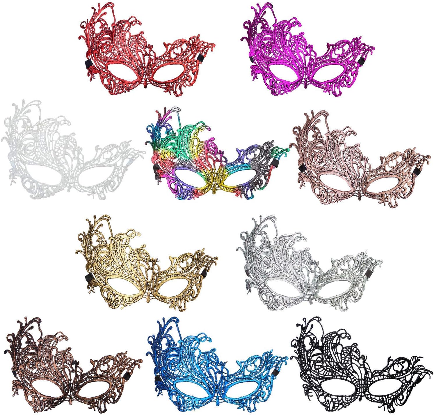 ZFRANC Masquerade Masks,10 Pieces Multicolored Phoenix Lace Masks Mardi Gras Venetian Masquerade Masks Set Party Costume Accessory for Halloween Carnival Party Ball Fancy Dress