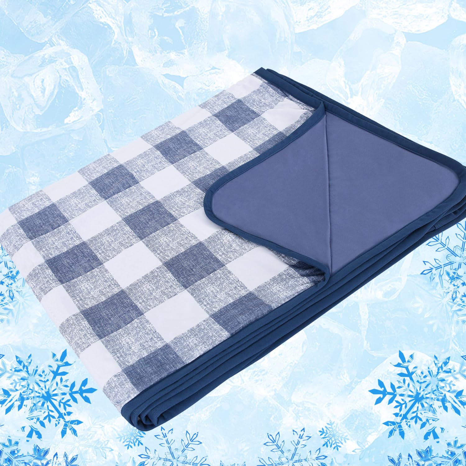 Chlophy Cooling Blanket for Night Sweats Summer Bamboo Throw Blanket Hot Sleepers Navy Blue Buffalo Plaid Checkered Cool Japanese Arc-Chill Q-MAX＞0.5 Silky Soft Absorb Heat for Bed Sofa 150×200CM