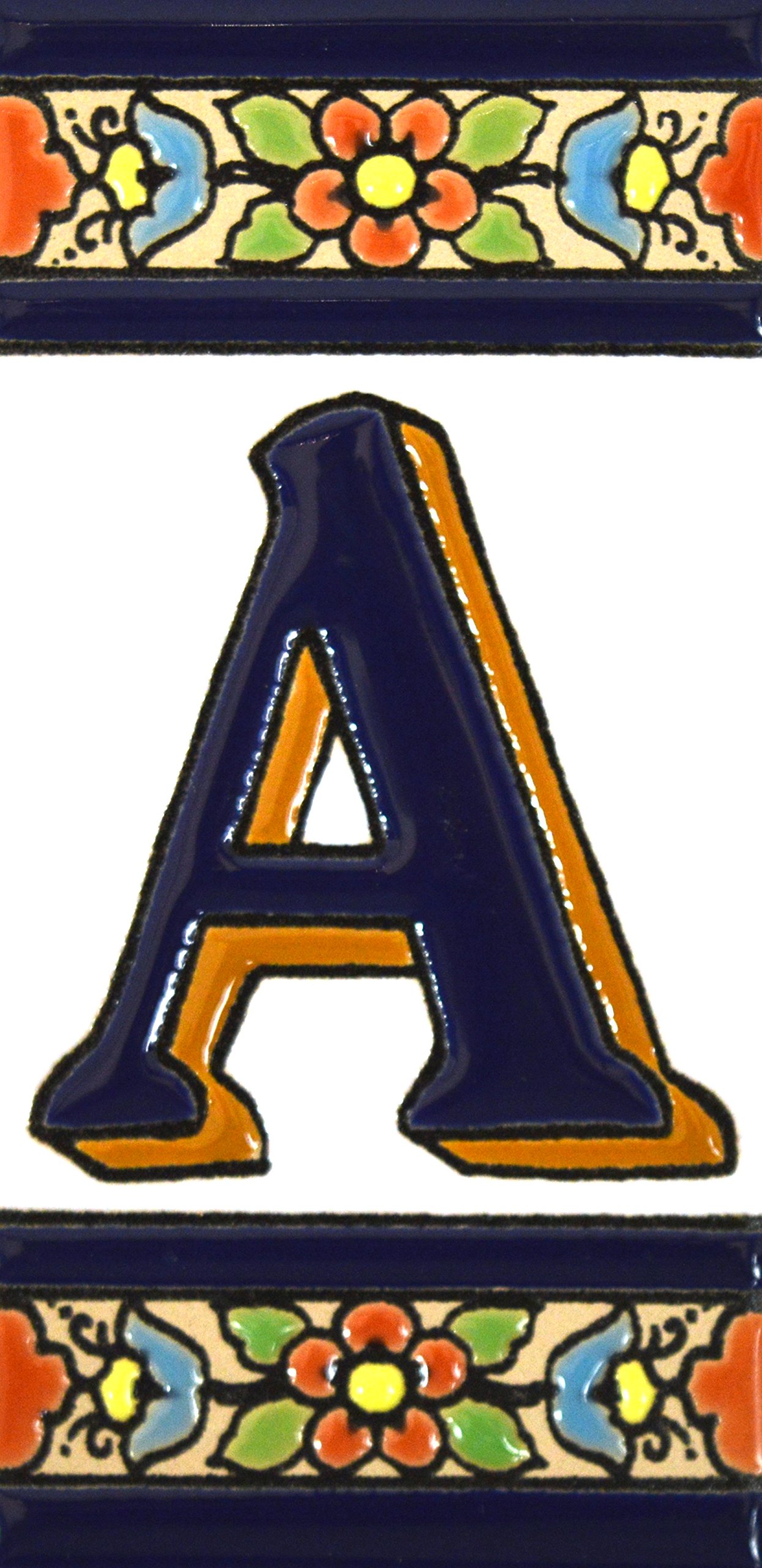 ART ESCUDELLERS House Letters 4 Inch Handpainted Ceramic Tiles Signs Address Numbers Letters Design FLORES MEDIANO 4.29" x 2.13" (Letter A) — image 1