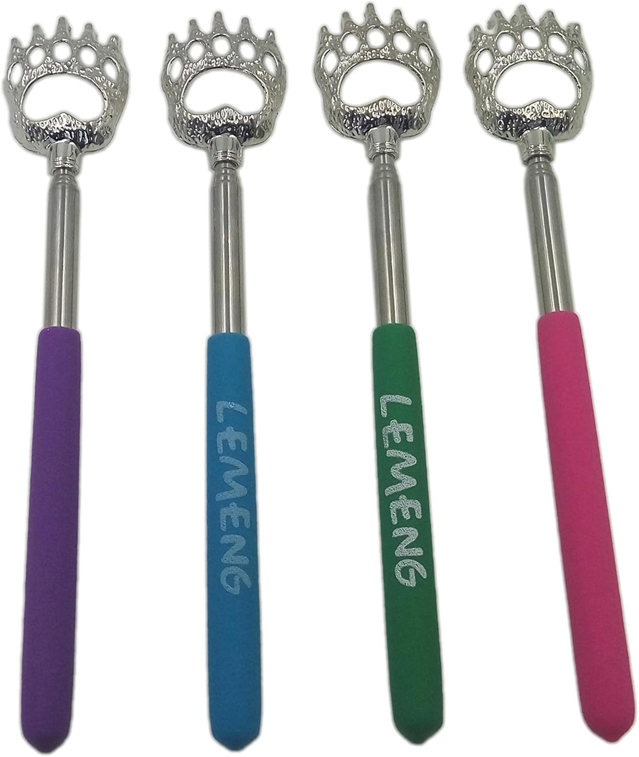 (4-Pack) Telescoping Back Scratcher , LEMENG Portable Extendable Telescopic Bear Claws Metal Back Scratchers - Hand Massager Backslap with Rubber Handles: Health & Personal Care