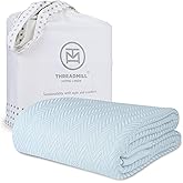 Threadmill Luxury Cotton Blankets for King Size Bed | All-Season Cozy 100% Cotton King Size Blanket | Herringbone Soft Fall Thermal Blanket fits Cal King Size Bed | Light Blue