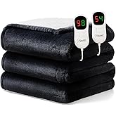Homemate Electric Heated Blanket King Size - 100"x90" Heating Blanket King Size Dual Control 1/2/4/6/8 Hours Auto-Off 10 Heat Level Over-Heat Protection Flannel Sherpa ETL Certification