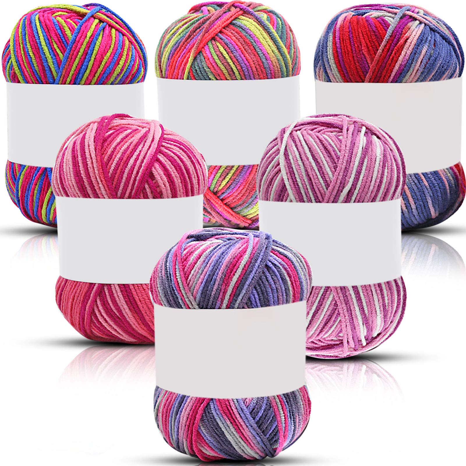 WILLBOND 6 Pcs 50g Crochet Yarn Multi Colored Knitting Yarn Bulk Acrylic Weaving Yarn Crocheting Thread (Blue Red, Purple Pink, Colors, Peach, Dark Pink, Colorful Red, 4-Ply)
