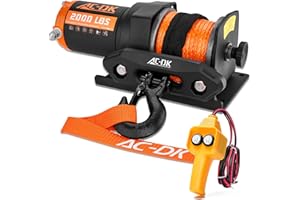 AC-DK 12V 2000-lb. ATV/UTV Electric Winch, Off-Road Synthetic Rope Winch for Trailer Boat RV Towing Winches, ATV/UTV Winch wi