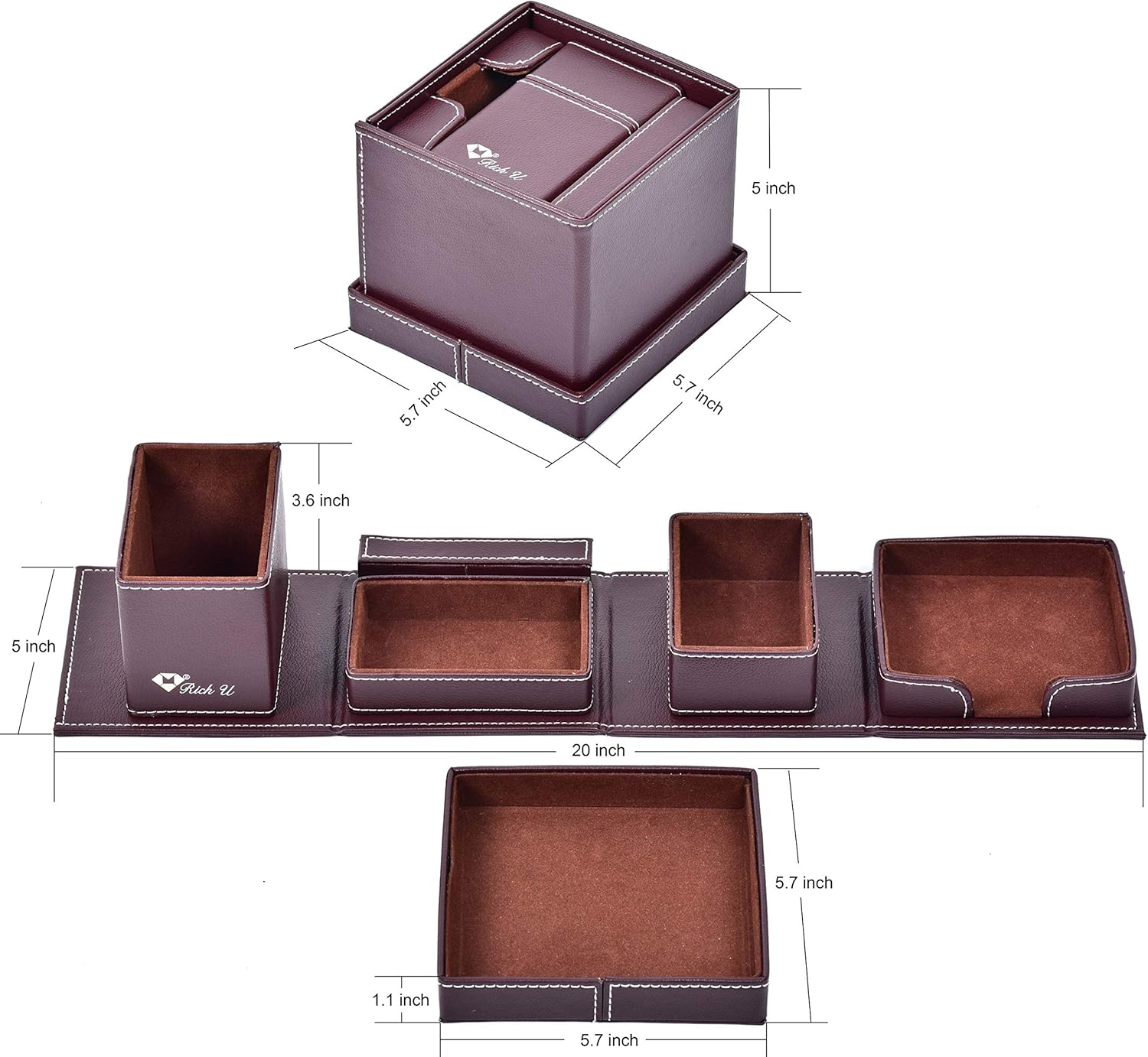 Leather Office Supplies, Desk Organizer Storage Boxes and Accessories, Desktop Storage for Business Cards/Stationery/Pens/Pencils/Mobile Phones(Brown) : Office Products