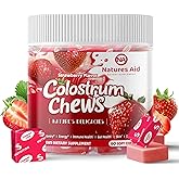 Colostrum Chews Supplement with probiotics for Gut Health, Bloating, Immune Support, Skin, Hair Growth and Beauty - Strawberry Flavor (60 Servings)