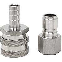 CONCORD 304 Stainless Steel Quick Disconnect Barb Hose with MPT Set. Home Brewing Mash Tun. (Barb Female/FPT Male)