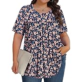 Womens Plus Size Tops Tunic Short Sleeve Crew Neck Shirts Casual Soft Blouse 1X-5X