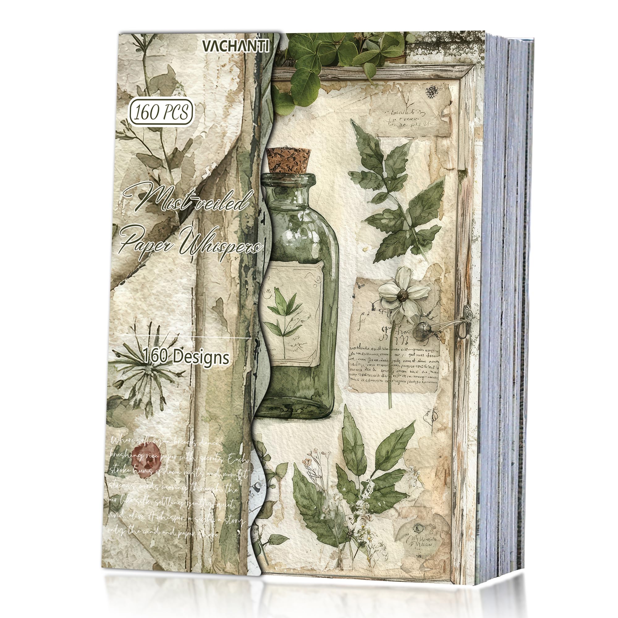 Photo 1 of 160 Sheets Vintage Flower Scrapbook Paper Green Collage Flowers No Repeating Patterns Perfect for Junk Journal DIY Cards Craft Albums Scrapbooking Supplies (Green, 3.9 x 5.5 inches)