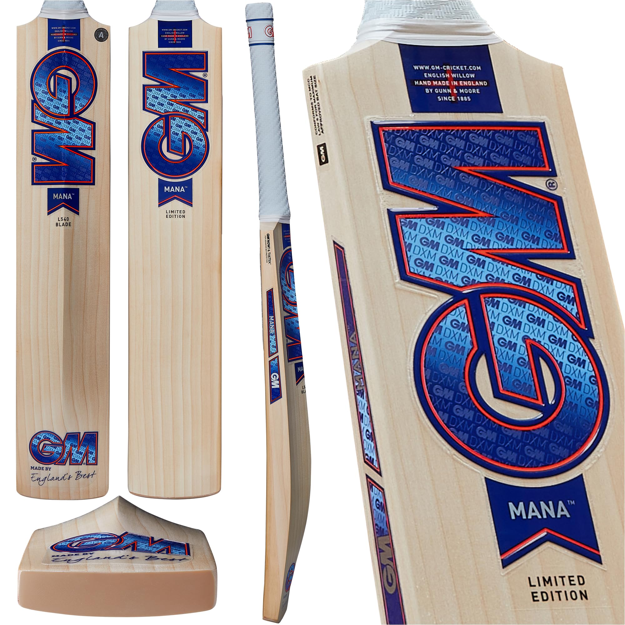 GM | Cricket Bat | Mana 404 | Bleached Grade 3 English Willow | DXM, ToeTek and NOW! | Size 6 Suitable for Players 157-163cm / 5' 2" - 5' 4" | Gunn & Moore