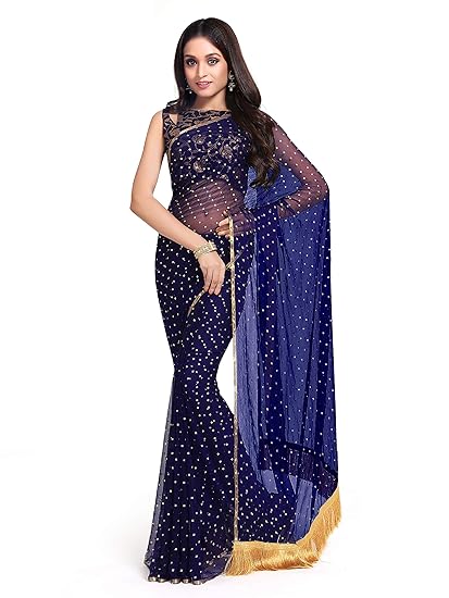 Womanista Womens Georgette with Blouse Piece 7510 Sarees (TI1163_Blue_One Size)