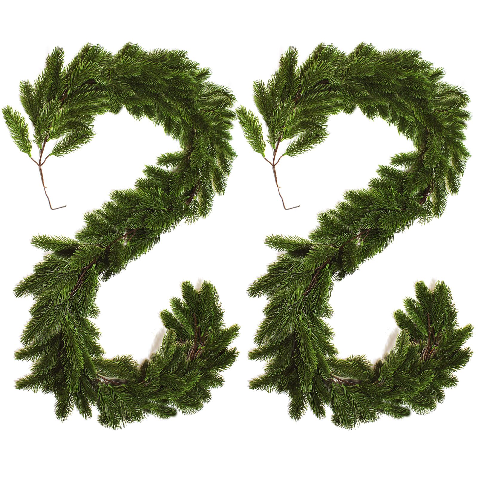 Photo 1 of 2 Packs 6.56 FT Artificial Norfolk Pine Garlands Realistic Detachable Pine Tree Greenery Christmas Garland Vine for Indoor Outdoor Fireplace Table Christmas Decorations