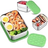 HaWare Stainless Steel Lunch Box Containers for Kids, Leak Proof Food Storage Containers with Green Silicone Lids, Easy Open Bento Box for School and Daycare, Portable Metal Snack Box (8oz*2+25oz)