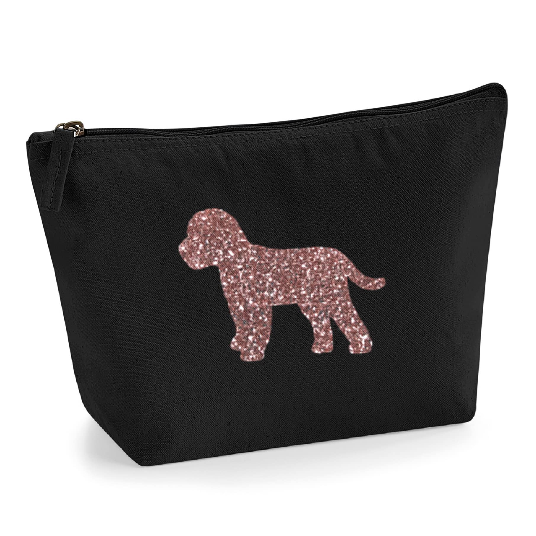 Cockapoo Cosmetic Bag – Black Recycled Cotton Makeup Pouch with Rose Gold Glitter Dog Design – Gift for Cockapoo Lovers – Zippered Storage Bag for Toiletries, Beauty Essentials & Travel