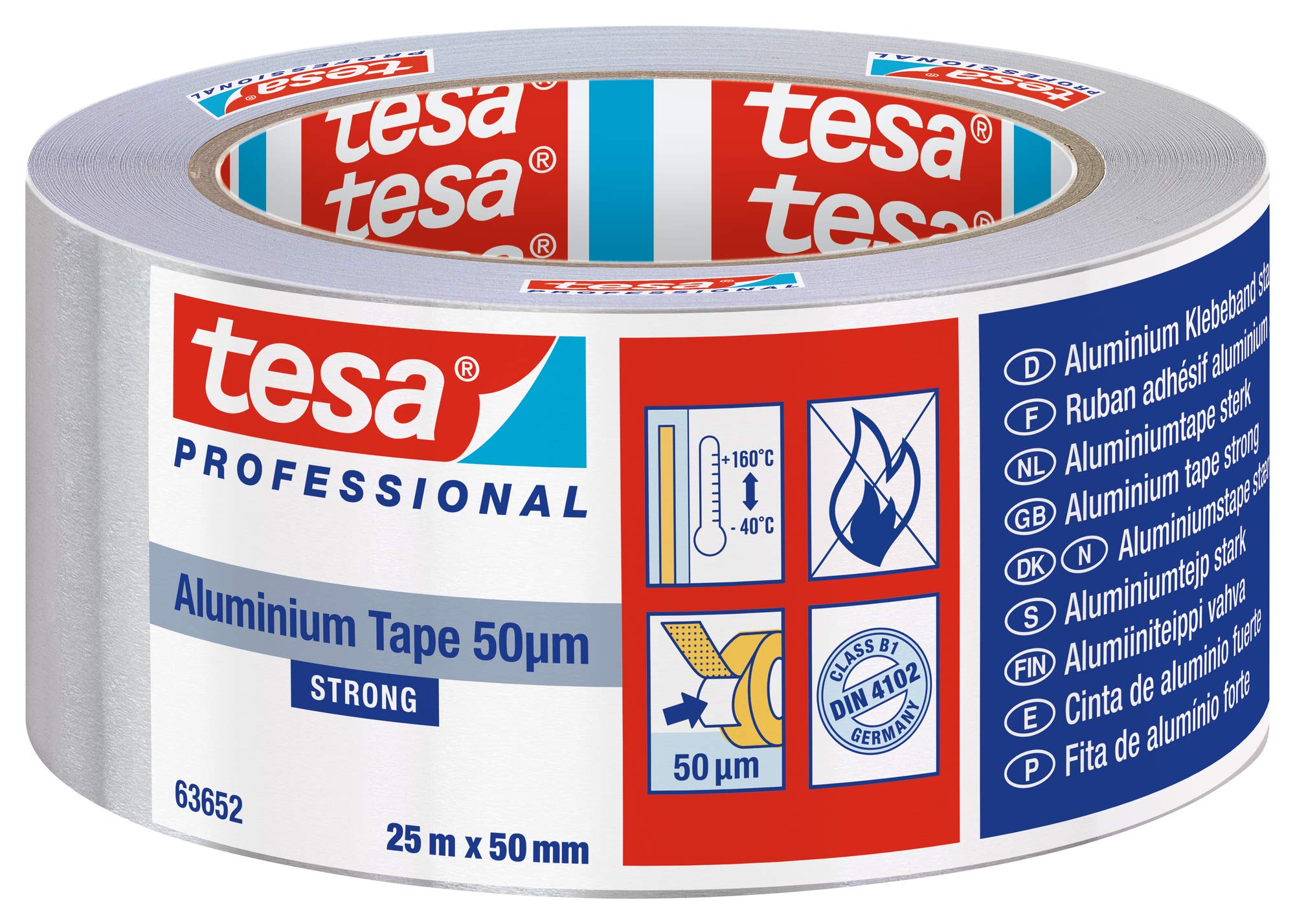 tesa 63652-00001-00 Professional Aluminium Foil Tape for Repairing Ducts and Gutters, 50 mm x 25 m