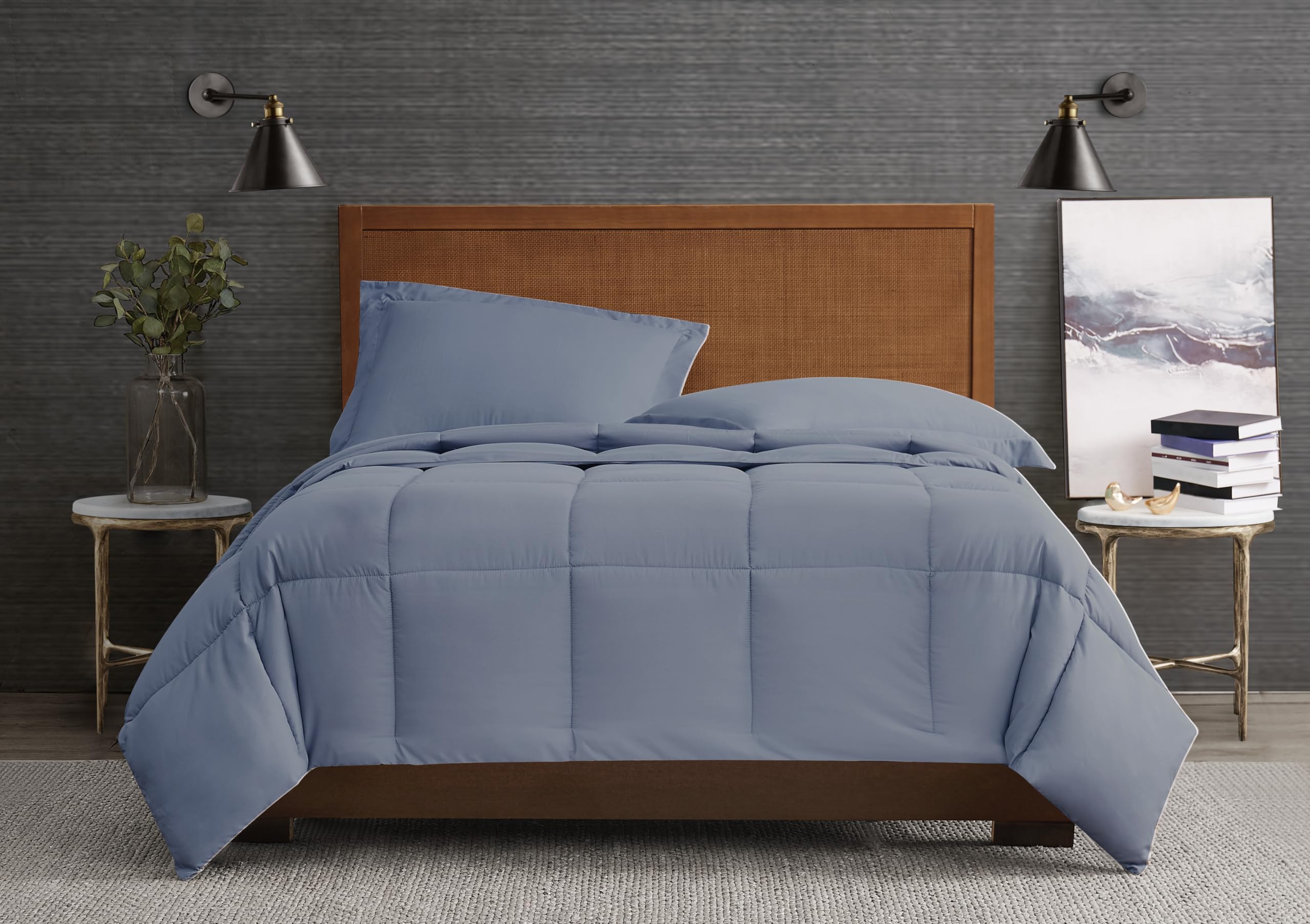 London Fog Garment Washed Solid Comforter Set Blue Microfiber 3-Piece King Comforter Set, Solid Themed, Adult and Teen, Oeko-TEX Certified