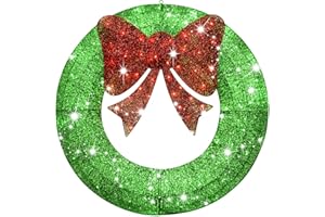 Carivia 3FT Pre-Lit Artificial Christmas Wreath,Outdoor Lighted Christmas Wreath for Front Door,36inch Xmas Wreath with 91 Lights and Red Bow for Winter Holiday Christmas Party Decorations