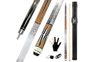 HomeSeason Pool Cue Stick 58" Billiard Cue Sticks 3D Printed Grip Professional Low Deflection Pool Sticks Maple Wood Pool Sticks 13mm Tip