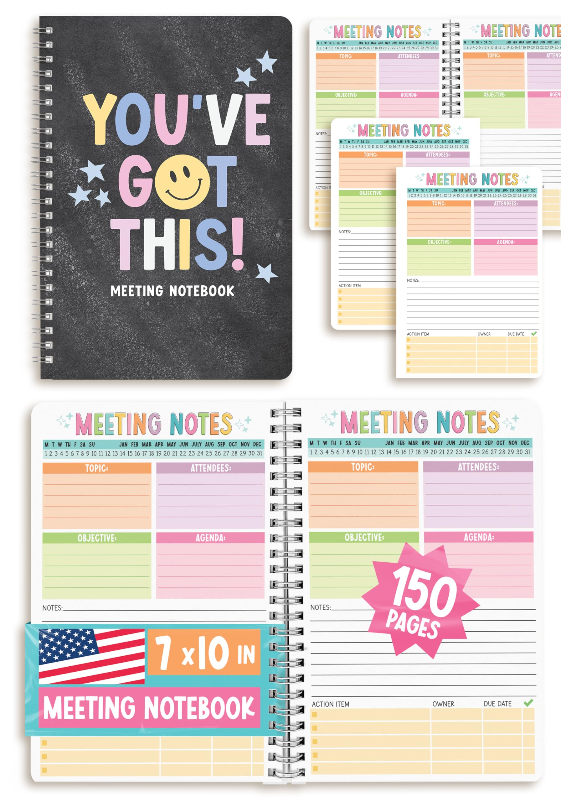 Hadley Designs Meeting Notebook For Work Organization - Meeting Business Planner, Business Notebooks Organizer, Office Notebooks For Note Taking, Chalkboard Work Planner Organizer Notebook