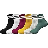 IHAUIUE Two Stripes Crew Socks Solid Color Quartz Socks Vintage Colorful Dress Socks for Women, Men
