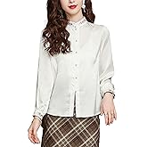 LAI MENG FIVE CATS Women's Vintage Silk Satin Top Embroidery Elegant Jacquard Long Sleeve Casual Blouses