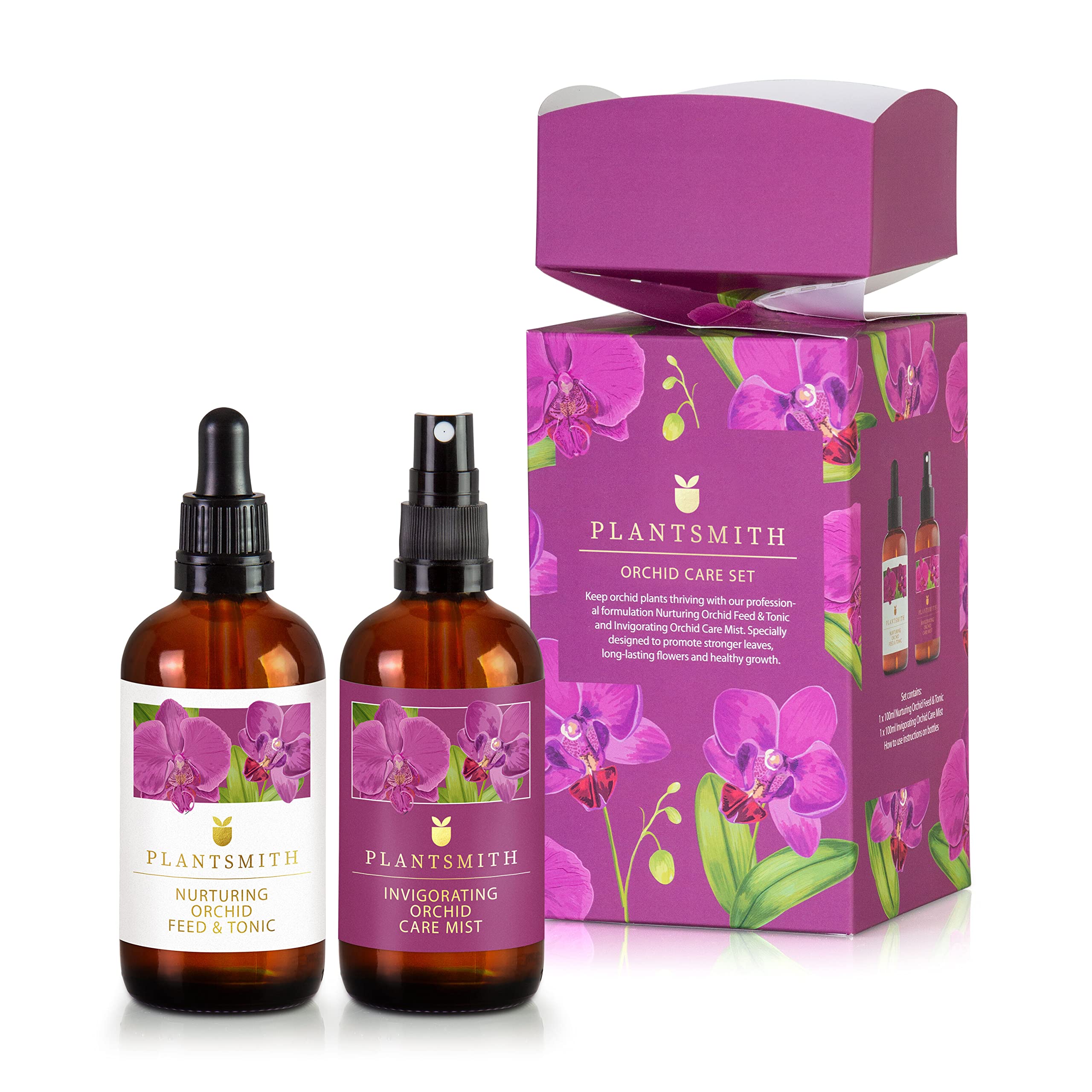 Plantsmith Orchid Care Gift Set, Nurturing Orchid Feed and Tonic & Invigorating Orchid Care Mist, Premium Care for Beautiful Indoor Potted Orchid Plants & Flowers