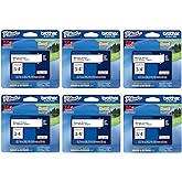 Brother Genuine P-Touch 6-Pack TZe-241 Laminated Tape, Black Print on White Standard Adhesive Laminated Tape for P-Touch Label Makers, Each Roll is 0.7"/18mm (~ 3/4") Wide, 26.2 ft. (8M) Long