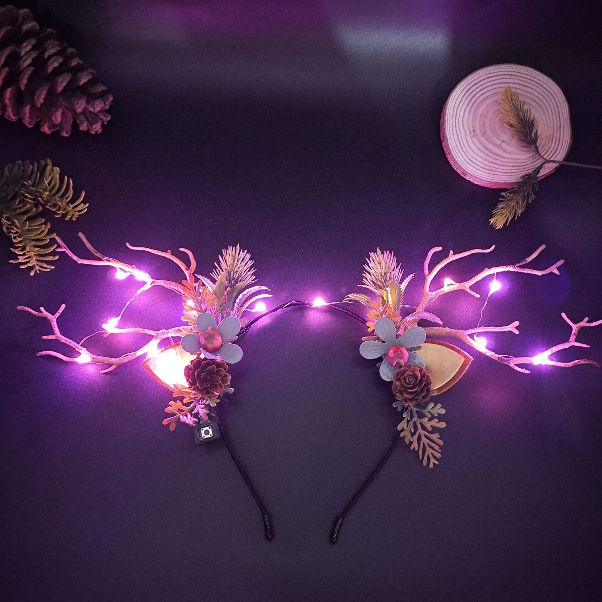 SINLOV Christmas LED Glowing Headband Antlers Headbands Light Up Fruits Berry Headpieces for Christmas and Party Decoration (Style4)