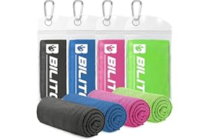BILITOK Superfiber Ice Towel Neck, Soft Breathable Cold Towel Cooling, Yoga, Sports, Golf, Gym, Camping, Running, Fitness, Exercise and More Activities, 4 Packs (Dark Blue/Green/Rose red/Black)