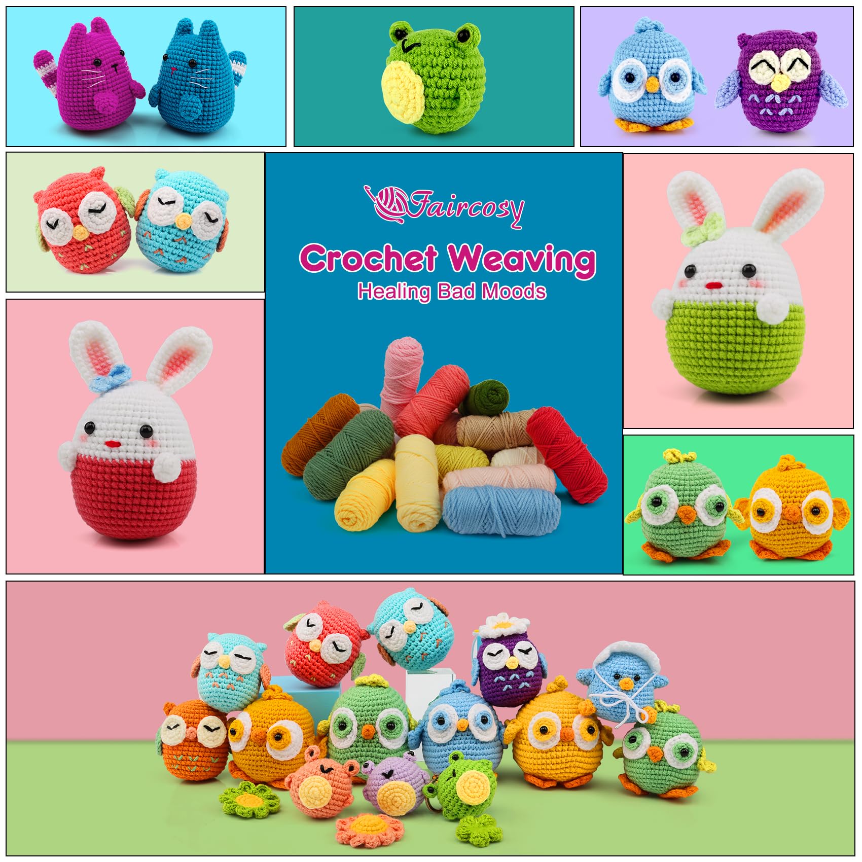 Faircosy Crochet Kit for Beginners Crocheting: Crochet Animal Kits for Kids & Adults - Learn to Knitting Cat Amigurumi Starter Kit with Detailed Tutorial Video and Instructions (40%+ Yarn Extra)
